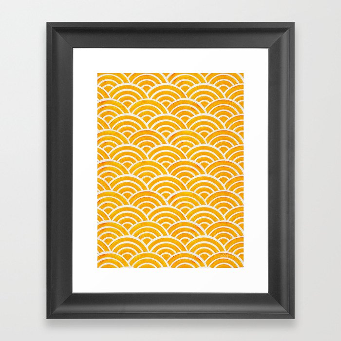 Japanese Seigaiha Wave – Marigold Palette Framed Art Print