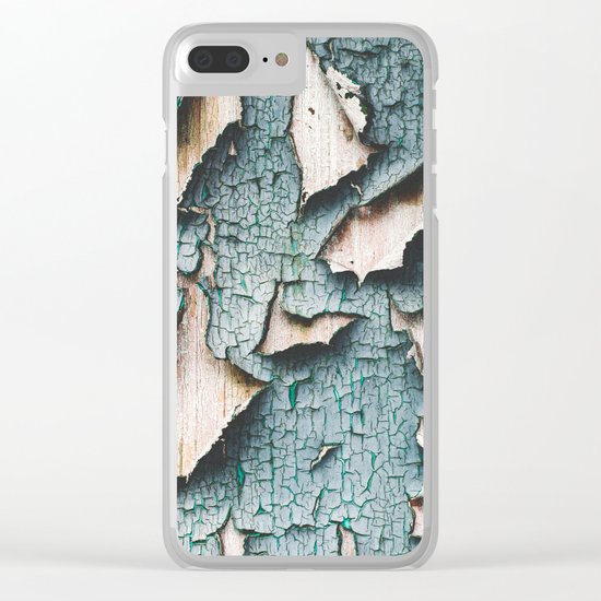 Rustic old light blue green peeling paint Clear iPhone Case