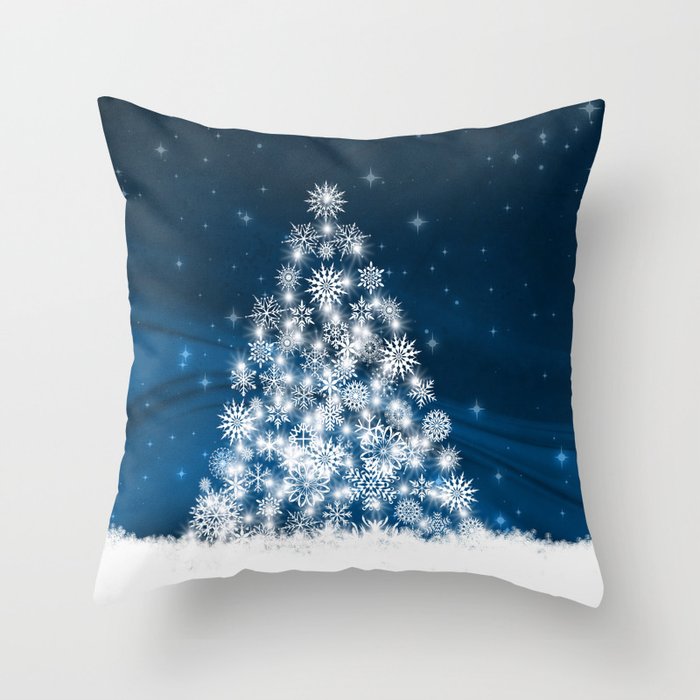 Blue Christmas Eve Snowflakes Winter Holiday Throw Pillow