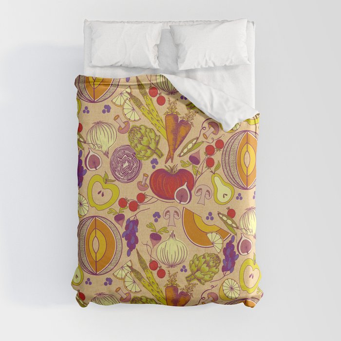 Vintage Veggies and Fruit Nostalgic Kitchen Pattern Duvet Cover