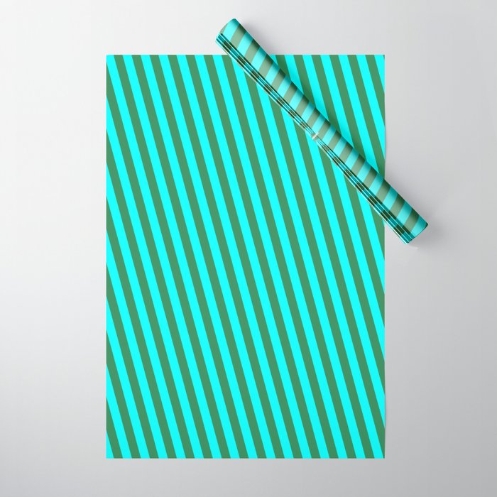 Sea Green & Aqua Colored Stripes Pattern Wrapping Paper