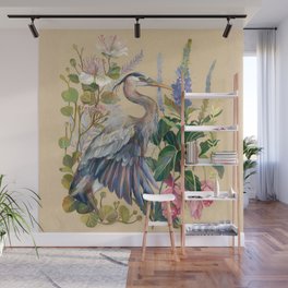 Blue Heron Floral Wall Mural
