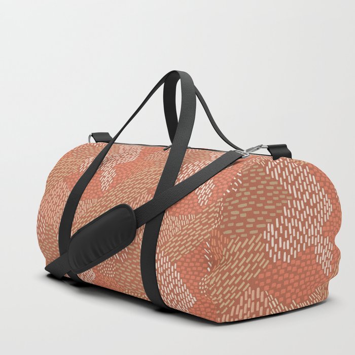 Brush Strokes Abstract Pattern, Brick with Coral and Tan Duffle Bag