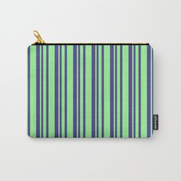 [ Thumbnail: Dark Slate Blue & Green Colored Lines Pattern Carry-All Pouch ]