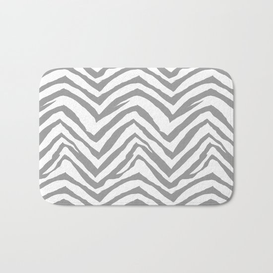 Chevron stripes zebra pattern minimal grey and white basic pattern nursery home decor Bath Mat