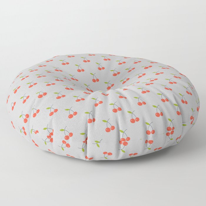 Cherry Seamless Pattern On Light Grey Background Floor Pillow