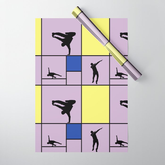 Street dancing like Piet Mondrian - Yellow, and Blue on the violet background Wrapping Paper