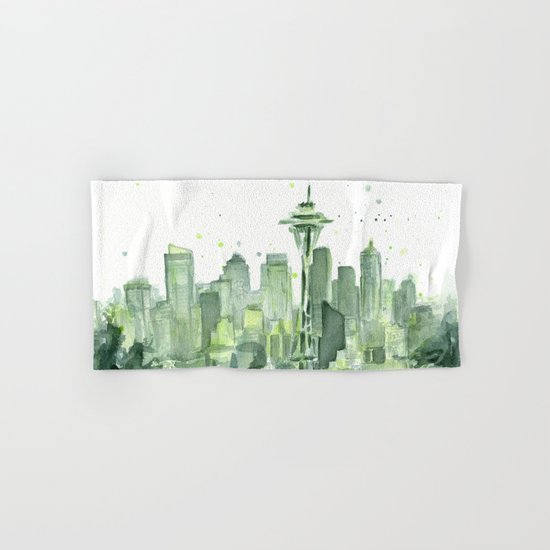 Seattle Watercolor Painting Hand & Bath Towel