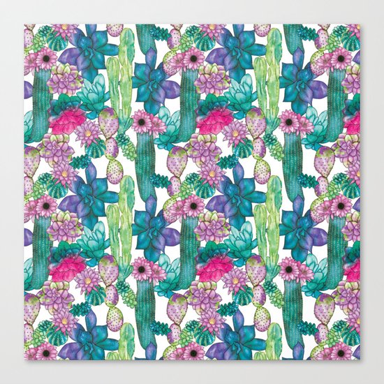 Cactus and succulents pattern Canvas Print