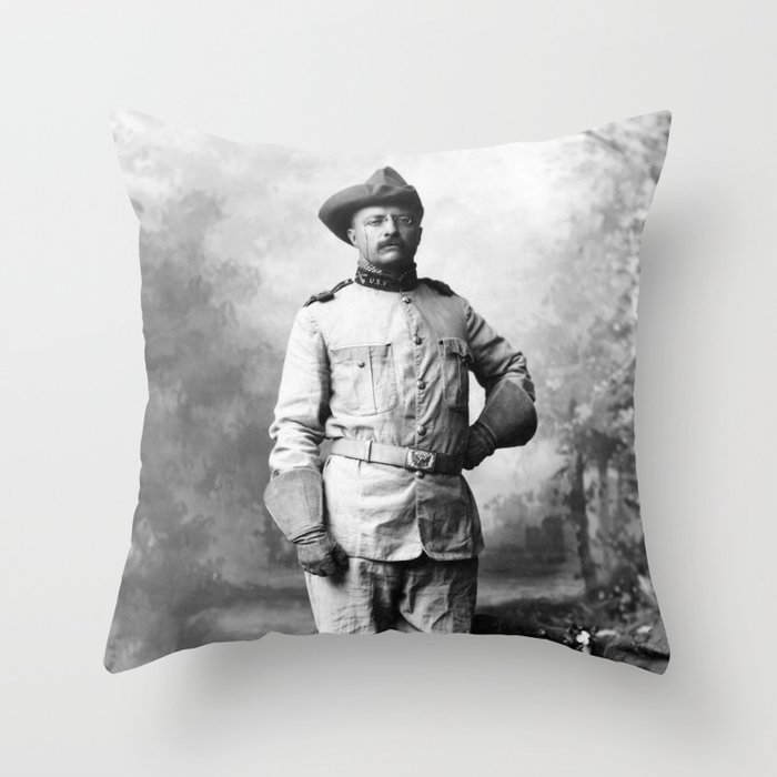 Teddy Roosevelt Standing In Rough Rider Uniform - 1898 Throw Pillow