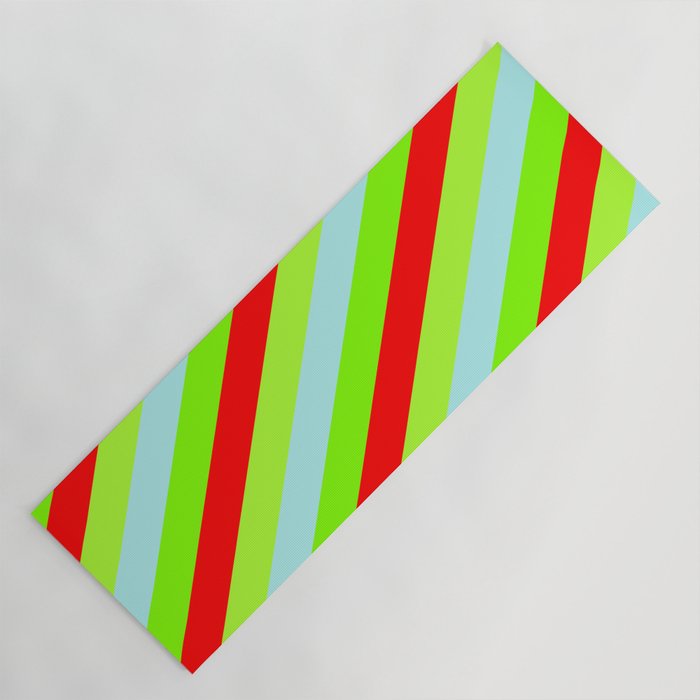 Turquoise, Chartreuse, Red & Light Green Colored Lines/Stripes Pattern Yoga Mat