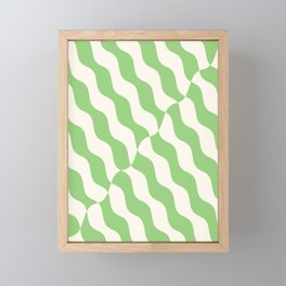 Retro Wavy Abstract Swirl Pattern in Green & White Framed Mini Art Print