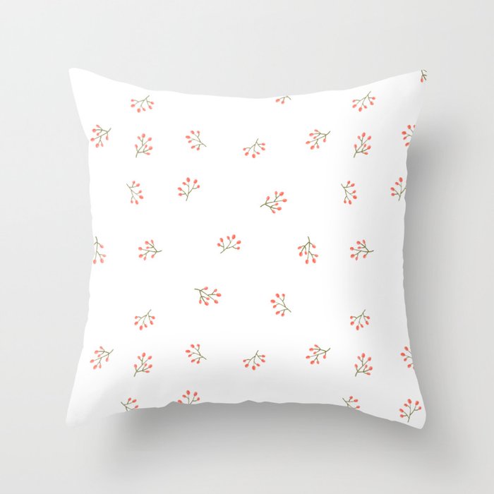 Branches With Red Berries Seamless Pattern  Throw Pillow