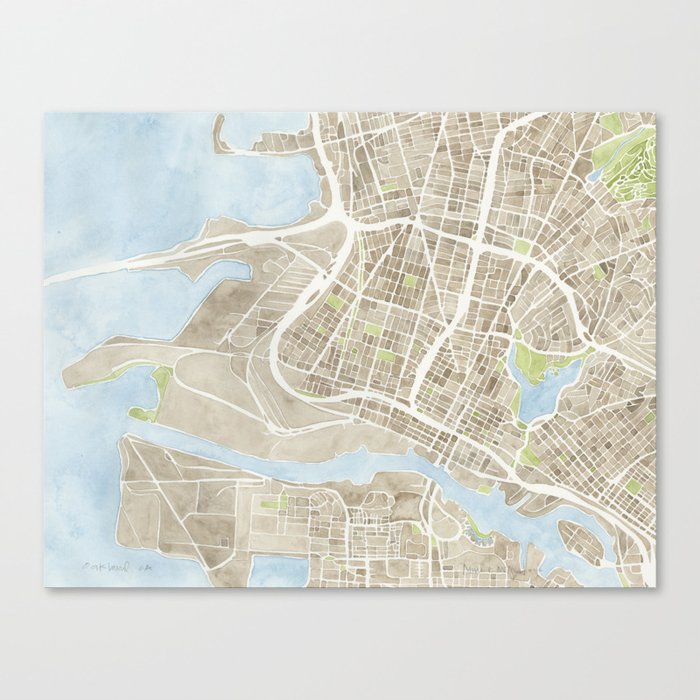Oakland California Watercolor Map Canvas Print