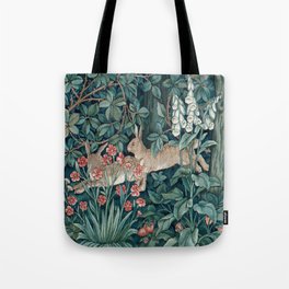 William Morris Forest Rabbits and Foxglove Greenery Tote Bag