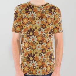 70's Floral Prints, Retro Art All Over Graphic Tee