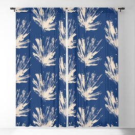 Mid-Century Art Deco Boho Abstract Floral Paint Splashes Blue Beige Blackout Curtain