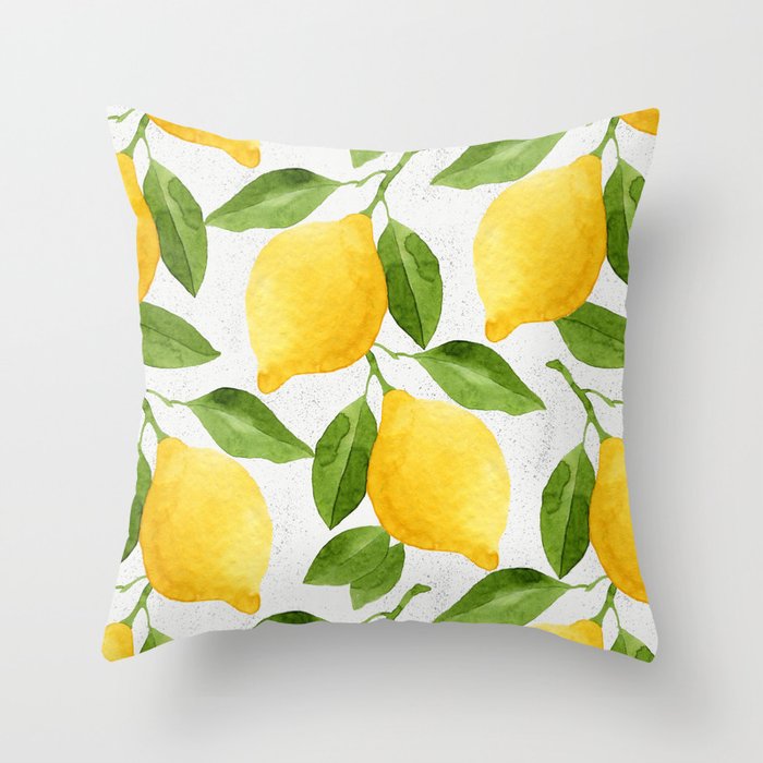 Watercolor Lemons Throw Pillow