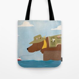 LAB chocolate labrador dog lake fishing lure bait tackle art artwork lakehouse Tote Bag