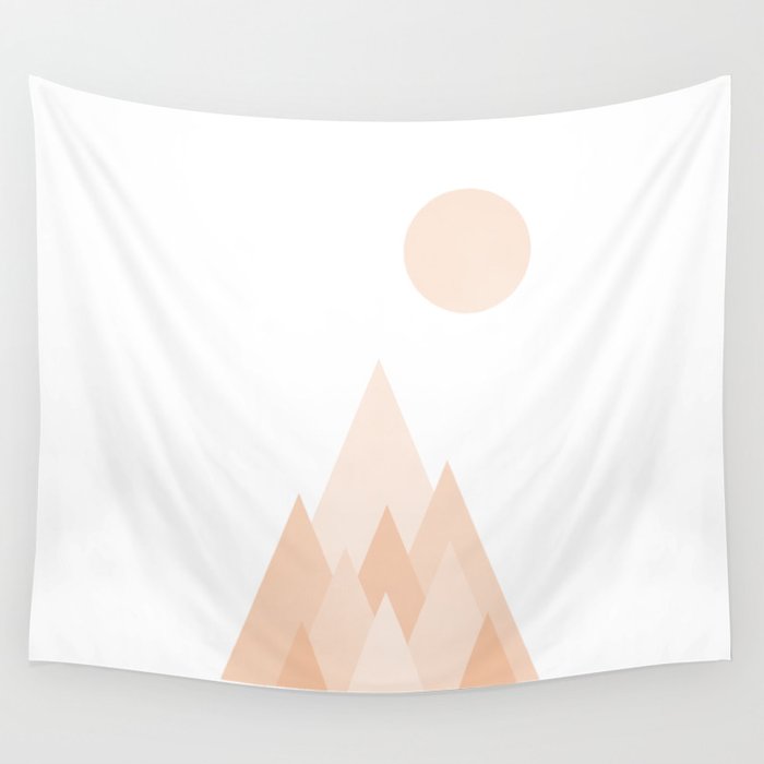 Geometric Mountain Sunrise II - Peach Fuzz - Pantone Color of the Year 2024 Wall Tapestry