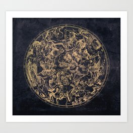 Vintage Constellations & Astrological Signs | Yellowed Ink & Cosmic Colour Art Print