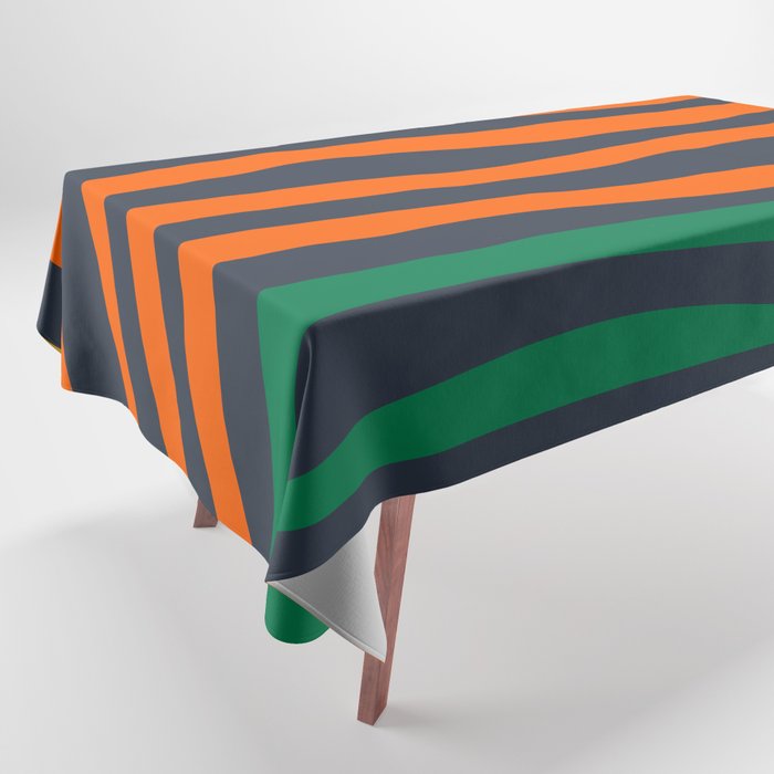 Mellow Waves Modern Retro Multi-Color Abstract Stripe Pattern Dark Blue Mustard Orange Green Tablecloth