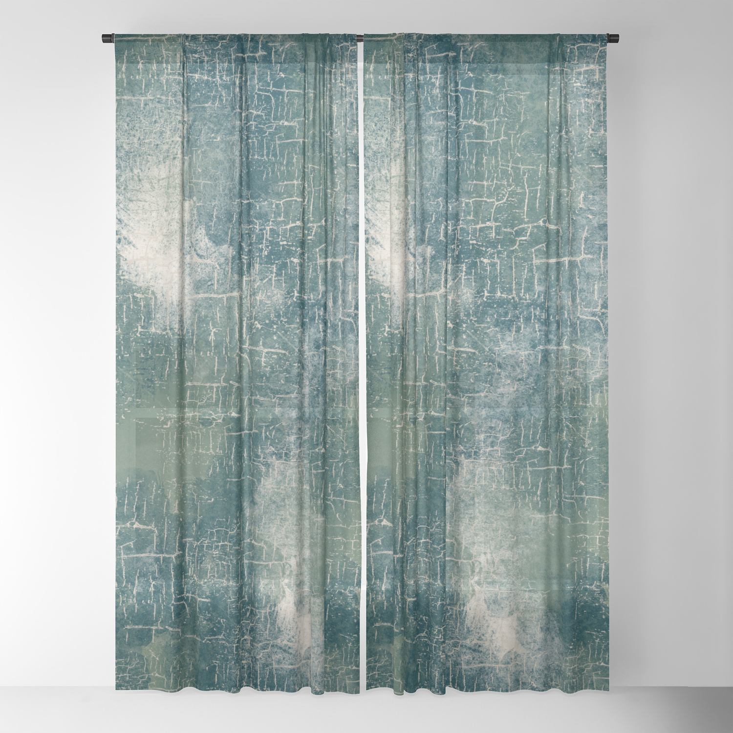 Grunge Abstract Art In Teal Olive Green And Cream Sheer Curtain