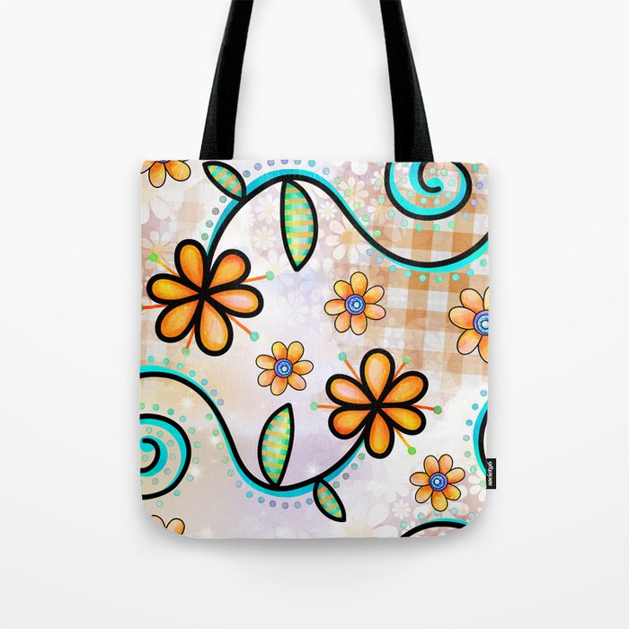 Watercolor Doodle Floral Collage Pattern 08 Tote Bag