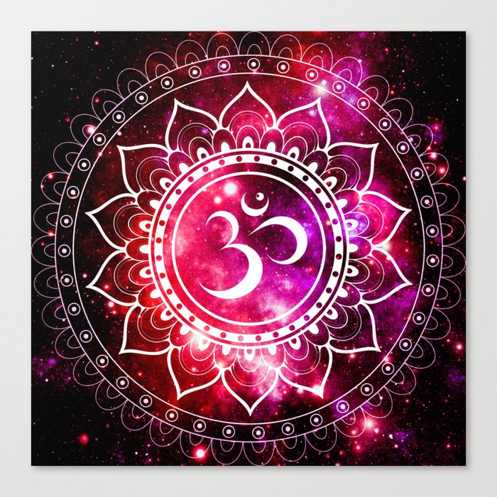 Ohm Mandala Galaxy Mandala Red Fuchsia Pink Canvas Print By