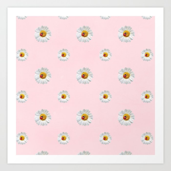 Flower Flowers Daisies in love - pink floral pattern Art Print