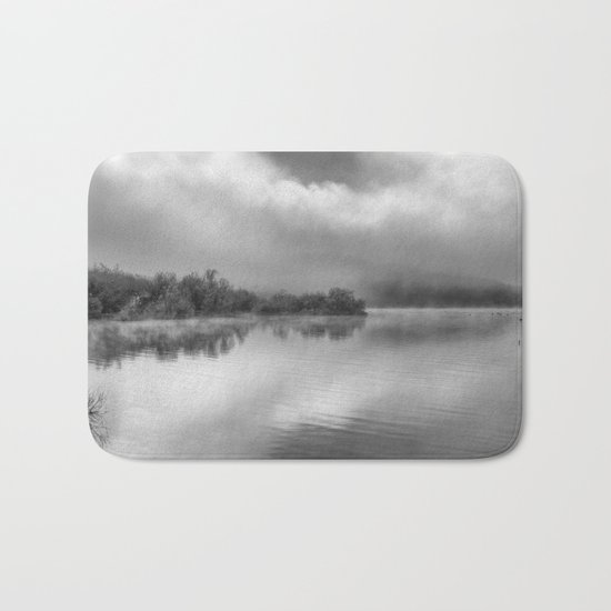 "Looking For Dreams". Foggy morning Bath Mat