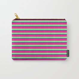 [ Thumbnail: Green, Teal, and Deep Pink Colored Stripes Pattern Carry-All Pouch ]