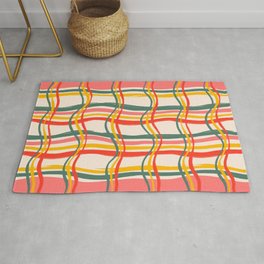 Wavy Plaid Rug | Red, Green, Kilt, Weave, Painting, Criss Cross, Digital, Curated, Pattern, Yellow 