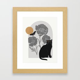 Cat & Butterfly Framed Art Print
