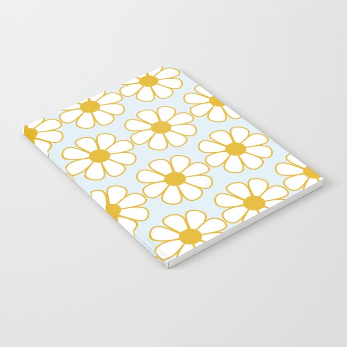 Cheerful Retro Daisy Pattern in Mustard and Pale Ice Blue Notebook