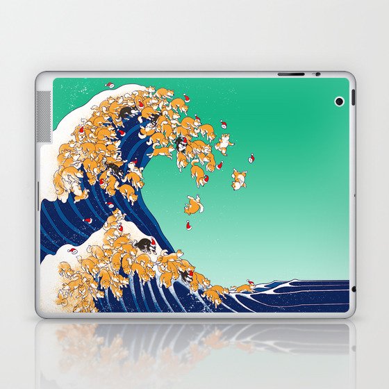 Christmas Shiba Inu The Great Wave Laptop & iPad Skin