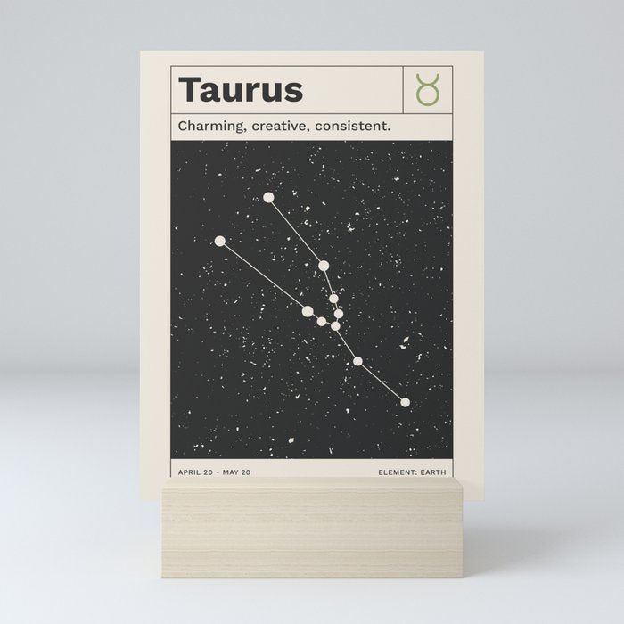 Taurus Constellation Retro Minimalist Zodiac Print Mini Art Print