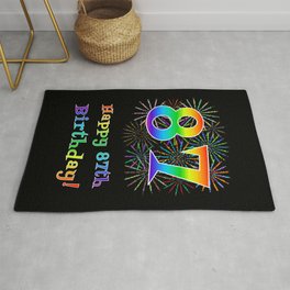 [ Thumbnail: 87th Birthday - Fun Rainbow Spectrum Gradient Pattern Text, Bursting Fireworks Inspired Background Rug ]