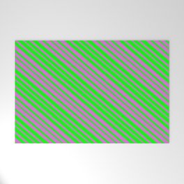 [ Thumbnail: Orchid and Lime Colored Lined/Striped Pattern Welcome Mat ]
