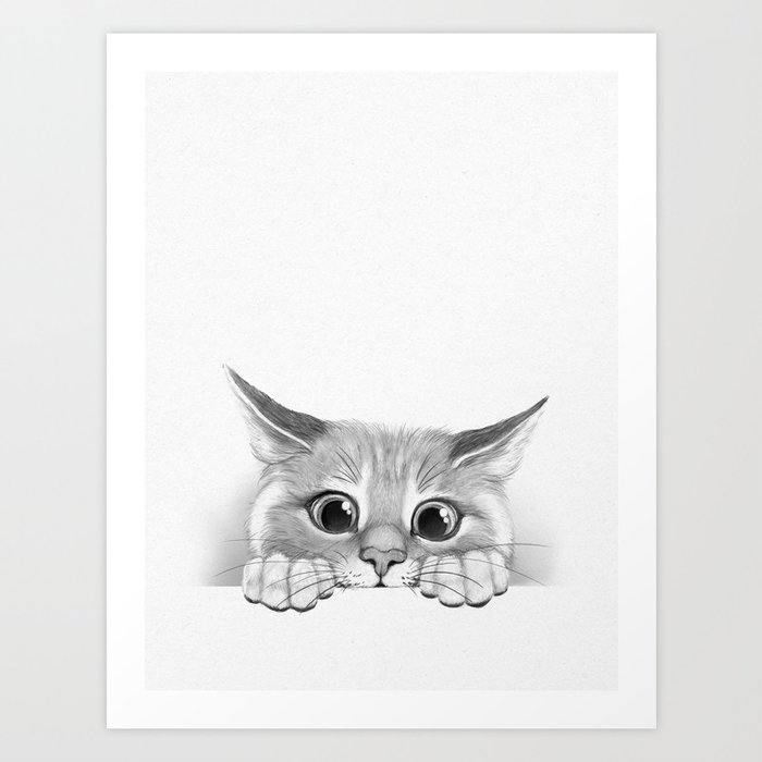 Peeking Paw Cat Art Print