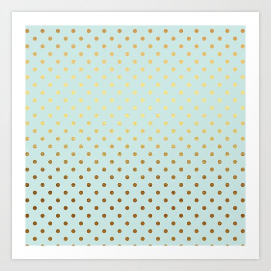 Gold polka dots on aqua background - Luxury turquoise pattern #Society6 Art Print