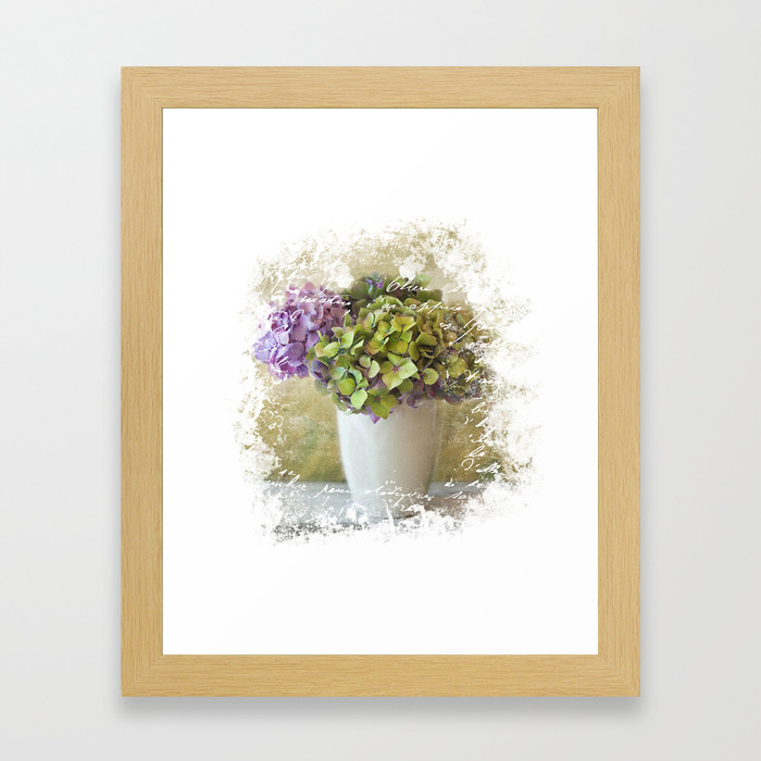 Distressed Hydrangea With French Ephemera Still Life Shabby Chic Fl Pastel Framed Art Print