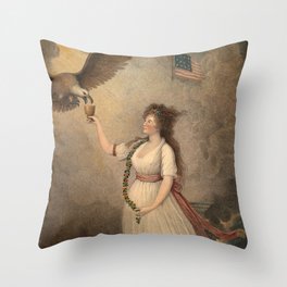 Liberty, In the form of the Goddess of Youth, giving Support to the Bald Eagle, 1796 by Edward Savage Throw Pillow