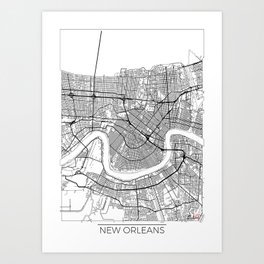 New Orleans Map White Art Print