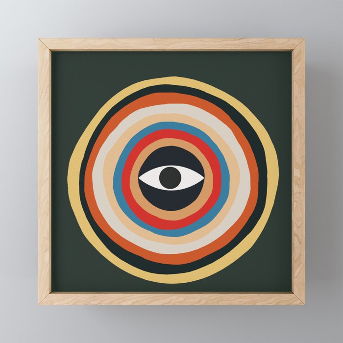 Third Eye Retro Colors Circle Framed Mini Art Print