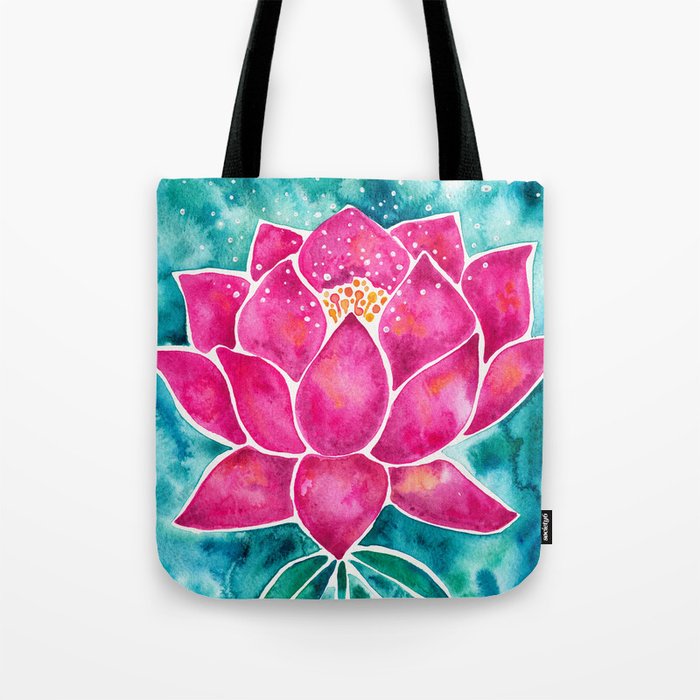 Sacred Lotus – Magenta Blossom with Turquoise Wash Tote Bag