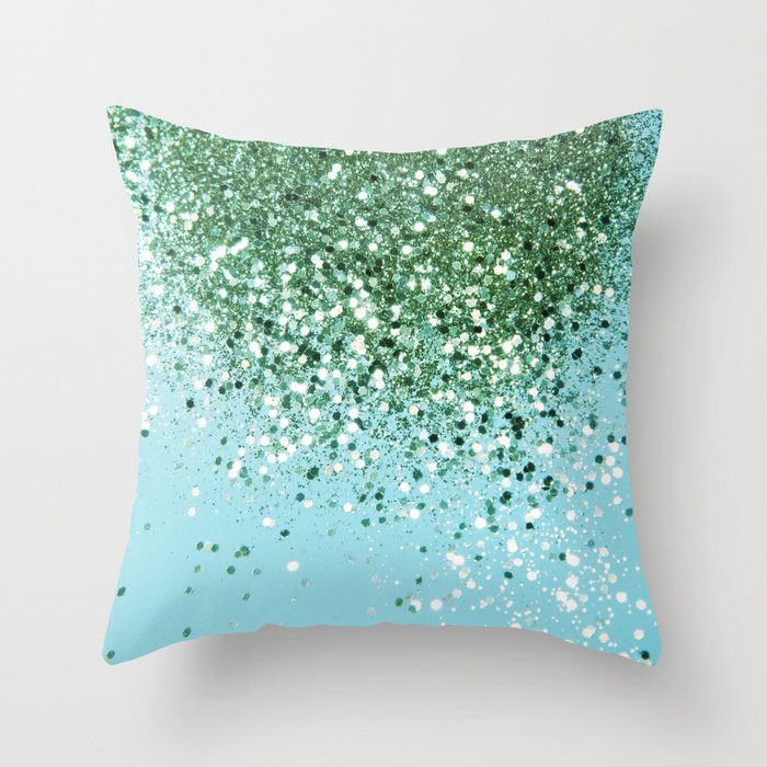Green Blue Summer Glitter #1 U.S.A. (Faux Glitter - Photography) #shiny #decor #art Throw Pillow