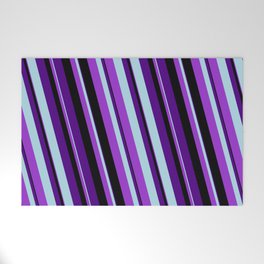 [ Thumbnail: Indigo, Light Blue, Dark Orchid & Black Colored Striped Pattern Welcome Mat ]