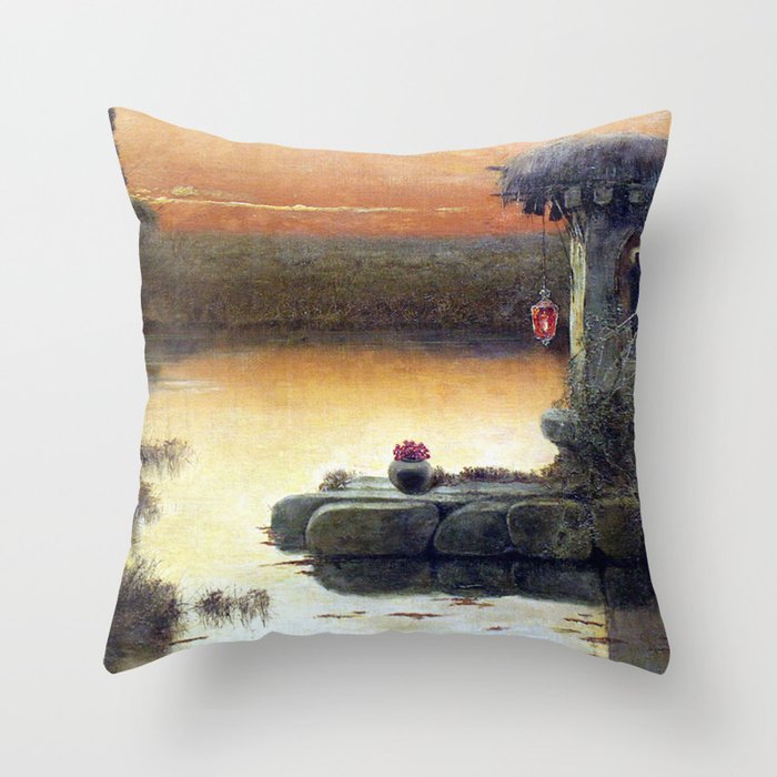 Landscape with ruins of a Catholic chapel - Enrique Serra y Auque  Throw Pillow