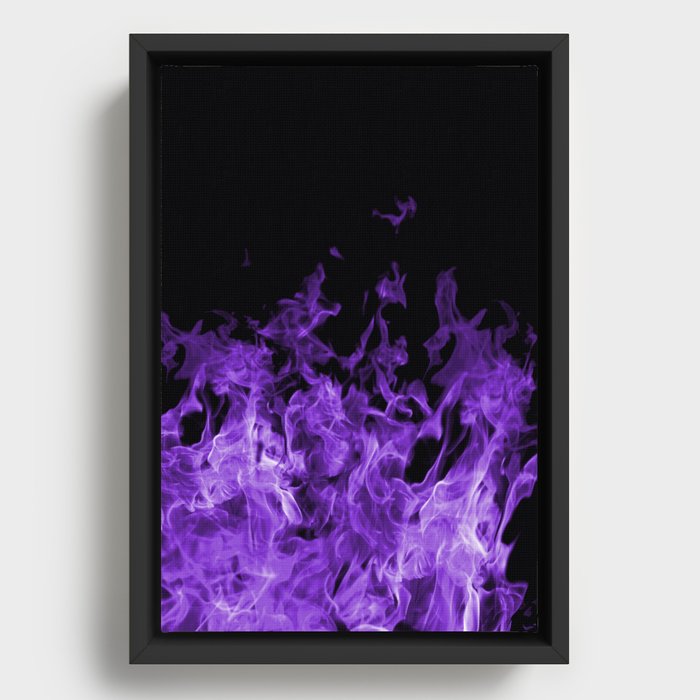 Purple Flames on black Framed Canvas